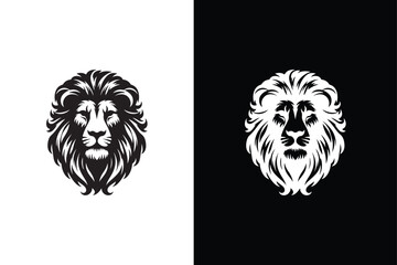 Wall Mural - Lion head logo icon silhouette, lion face vector Illustration. Lion head black white