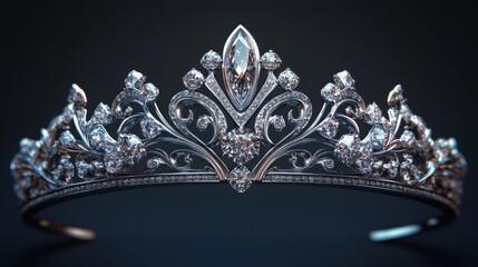diamond-encrusted silver tiara with a large center stone