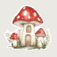 Poster - A house made of mushrooms with a door and windows