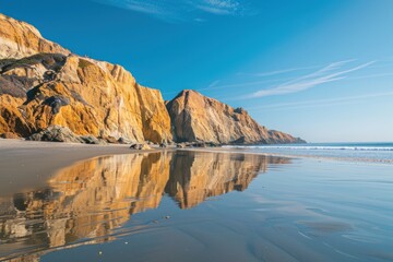 Poster - Golden Cliffs and Beach Reflection