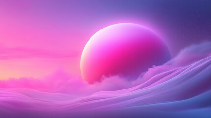Canvas Print - a pink and purple sky with a large, glowing, pink planet in the middle