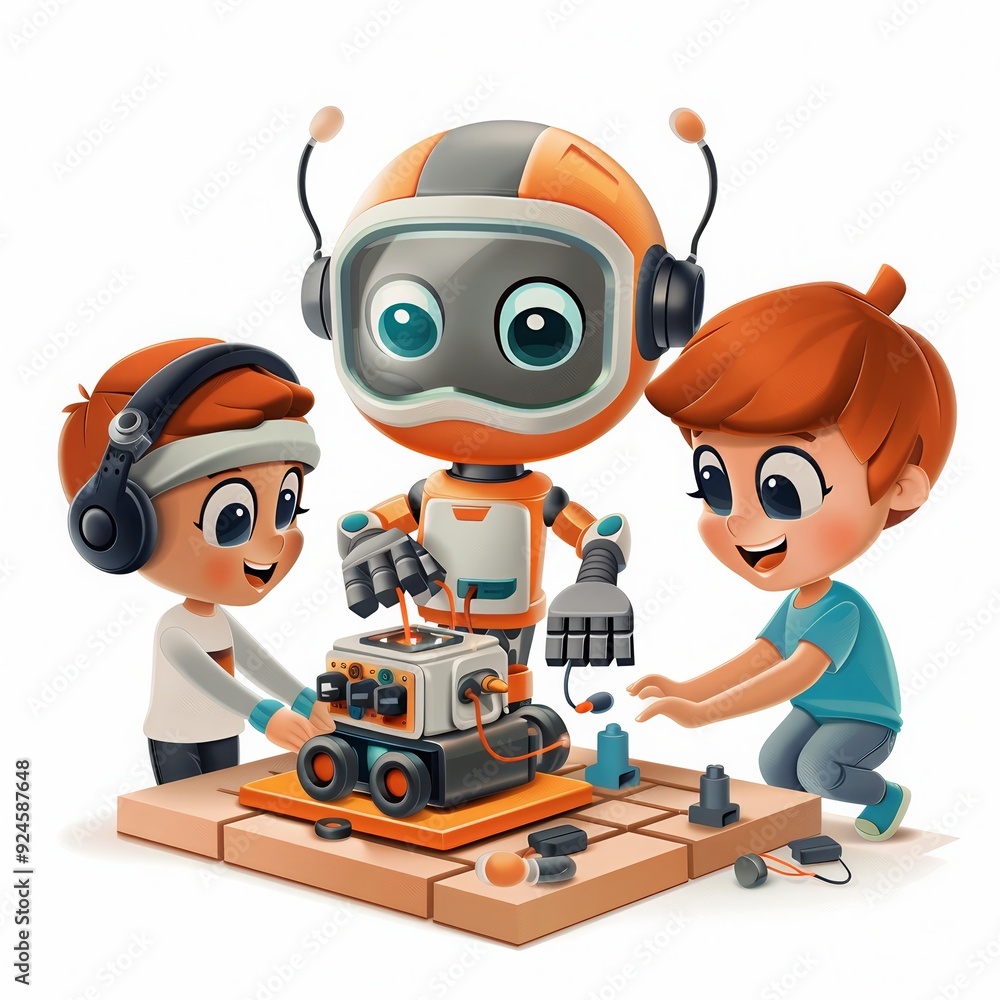 Children engaged in educational robotics activity, building and playing ...