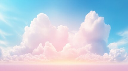 Wall Mural - a beautiful blue sky with fluffy white clouds and a pinkish hue