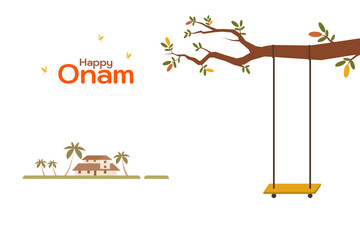 Illustration of a swing hanging on a tree in the outdoor. Concept for Onam festival