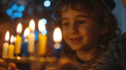 Wall Mural - A young girl holds a burning candle, symbolizing hope and innocence