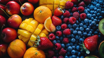 Canvas Print - A selection of colorful fruits taken from a 90-degree angle, perfect for highlighting the vibrant colors and textures