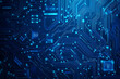 © Abstract - Futuristic vector illustration of a blue circuit board with intricate digital tech elements, perfect for advanced technology backgrounds.
