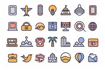 Canvas Print - A set of various colorful icons on a clean white background, ideal for use in infographics, presentations, and marketing materials