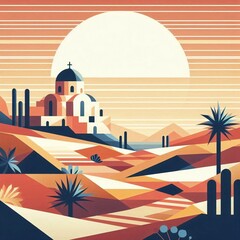 Wall Mural - Santorini landscape. AI generated illustration