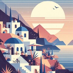 Wall Mural - Santorini landscape. AI generated illustration