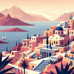 Wall Mural - Santorini landscape. AI generated illustration