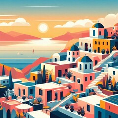 Wall Mural - Santorini landscape. AI generated illustration