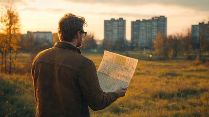Developer Looking At Land Plot Map And Cadastre Plan, Generative AI