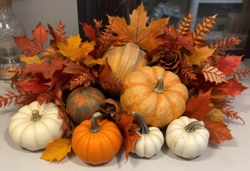 Poster - pumpkins and autumn leaves