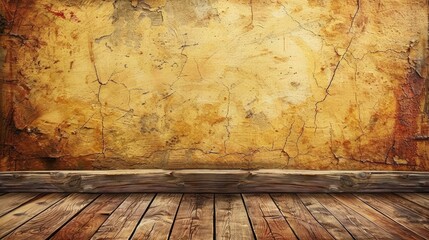 Wall Mural - Old wall and wooden floor backdrop. Old vintage backdrop for product presentation.