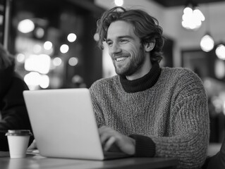 Joyful Man Enjoying a Cup of Coffee at a Cafe