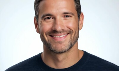 Canvas Print - Portrait of a handsome man smiling at the camera on grey background