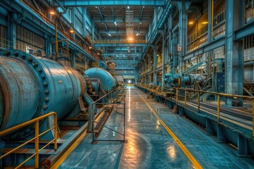 Poster - Industrial factory with many pipes, suitable for use in industry or architecture illustrations