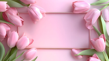 Wall Mural - Pink tulips in a bouquet with a blank card, capturing the beauty of spring flowers