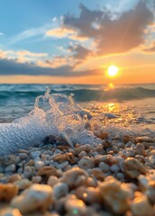 Sticker - Sunset Over Waves at Sandy Beach With Reflections