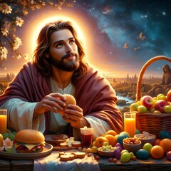 Jesus Enjoying a Meal with Friends