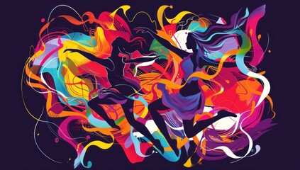 Canvas Print - Dynamic Dance Silhouettes in a Whirlwind of Color