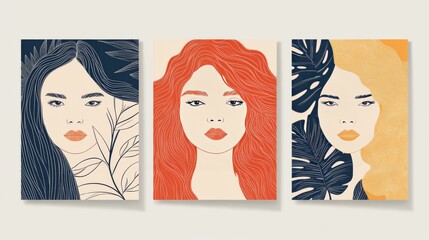 Wall Mural - Vector cards with illustrations with women faces. International womens day series of postcards. Sisterhood and Feminism.