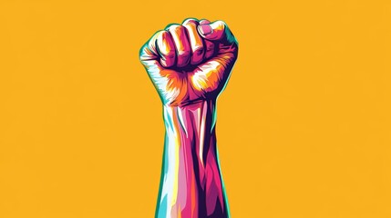 Wall Mural - Feminist icon: Raised fist representing female resistance and gender equality.