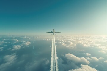 Sticker - A plane soaring through a cloudy sky, with puffy white clouds below