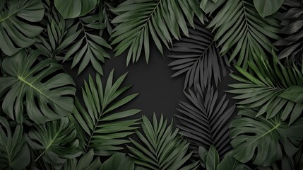 Wall Mural - Lush Green Tropical Foliage Close-Up in Monochrome Harmony, Generative Ai