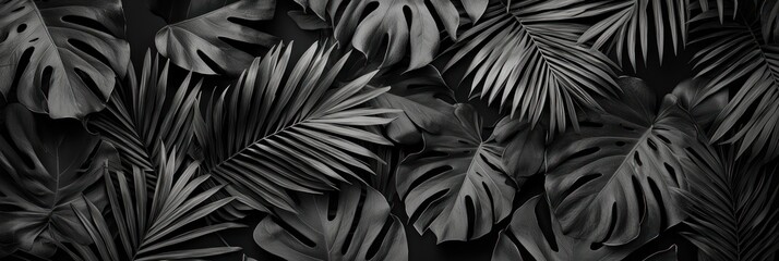 Wall Mural - Serene Monochrome Close-up of Tropical Foliage on Solid Background, Generative Ai