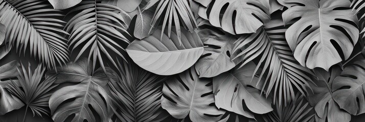 Wall Mural - Monochrome Oasis: Tropical Leaves on Solid Canvas, Generative Ai