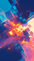Wall Mural - cyberpunk neon colors hi-tech geometric abstract background. Modern trendy emotional vertical anime art. Energy expression. social media post graphic element, print, wallpaper. Generative Ai content