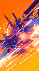 Wall Mural - cyberpunk neon colors hi-tech geometric abstract background. Modern trendy emotional vertical anime art. Energy expression. social media post graphic element, print, wallpaper. Generative Ai content