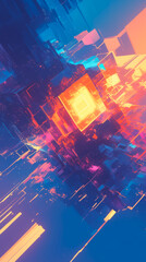 Wall Mural - cyberpunk neon colors hi-tech geometric abstract background. Modern trendy emotional vertical anime art. Energy expression. social media post graphic element, print, wallpaper. Generative Ai content