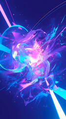 Wall Mural - cyberpunk neon colors hi-tech geometric abstract background. Modern trendy emotional vertical anime art. Energy expression. social media post graphic element, print, wallpaper. Generative Ai content