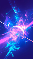 Wall Mural - cyberpunk neon colors hi-tech geometric abstract background. Modern trendy emotional vertical anime art. Energy expression. social media post graphic element, print, wallpaper. Generative Ai content