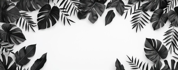 Wall Mural - Serene Monochrome Tropical Foliage on Solid Background, Generative Ai