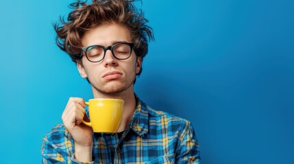 the sleepy man with coffee