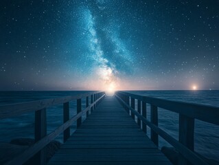 Dreamlike photo  infinite bridge to starlit horizon where every dream is within reach