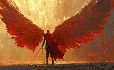 Wall Mural - A knight battles against a dark angel in a digital illustration painting.