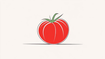 Clean and minimalist illustration of a tomato, line art with precise and elegant lines, white background