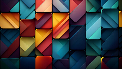 Colorful abstract geometric patterns displayed on a textured background with various shapes and angles in vibrant hues