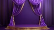 © niti - Purple and gold podium with draped fabric, classic stage design with royal aesthetics, purple and gold podium, royal elegance concept