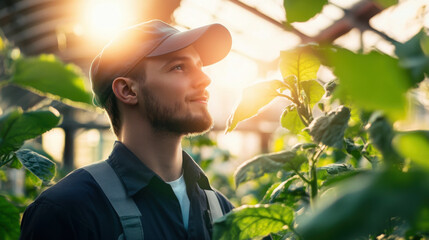 A European engineer wearing a smart uniform admiring the results of a production process