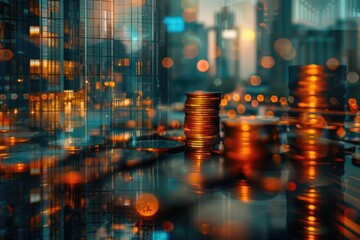 Canvas Print - A pile of coins sits on a table surface