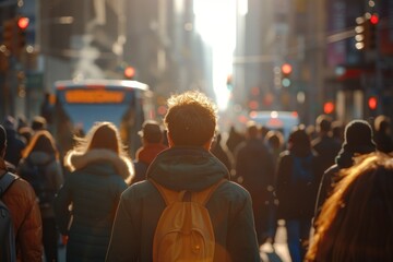 Poster - A group of people walking together on a city street