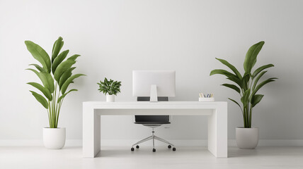 Poster - A home office with Venetian plaster walls in a light gray a sleek desk and minimalist decor creating a sophisticated workspace 