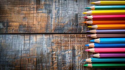 Poster - Colored pencils against vintage wood background