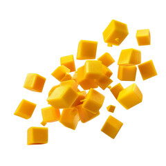 Sticker - Mango cube falling isolated on transparent or white background